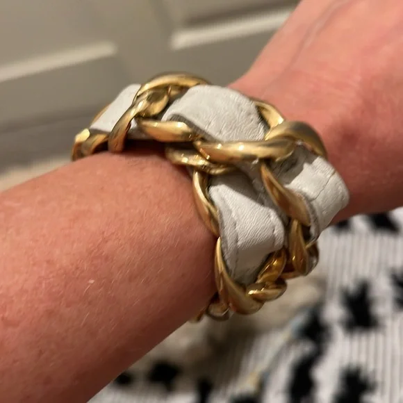 CC Skye Gold & White Chain Link Leather Choker &/or bracelet Y2K - Picture 3 of 10